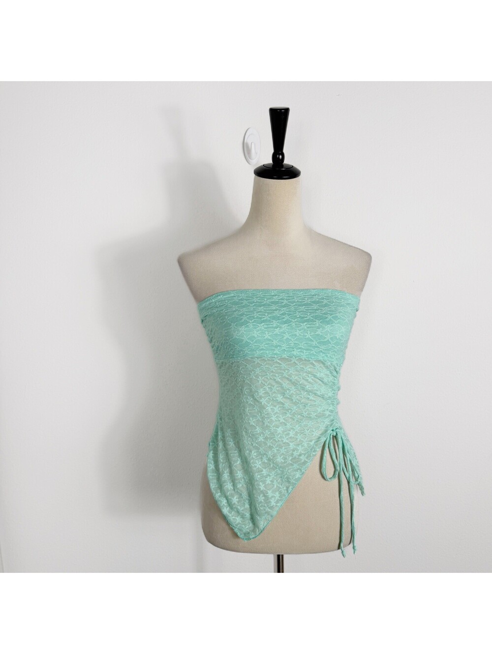 Y2K Teal Blue Lace Tube Top Strapless Mermaid Fairy Grunge Asymmetric Small